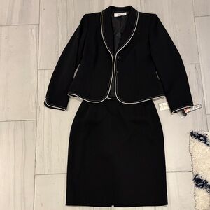 Tahari Arthur S. Levine Black and White Skirt Suit with Shoulder Padding